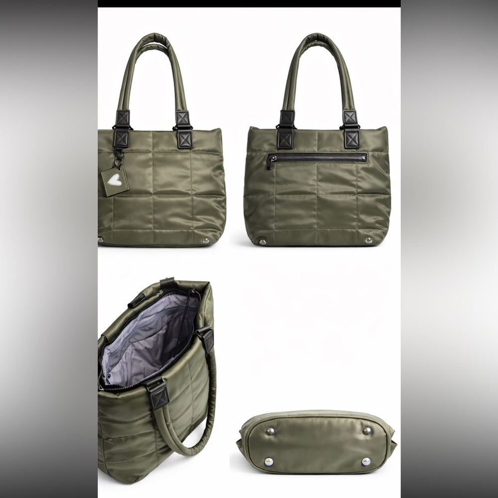 HKWP Quilted Puffer Tote Bag Olive Green Large Travel Gym Bag